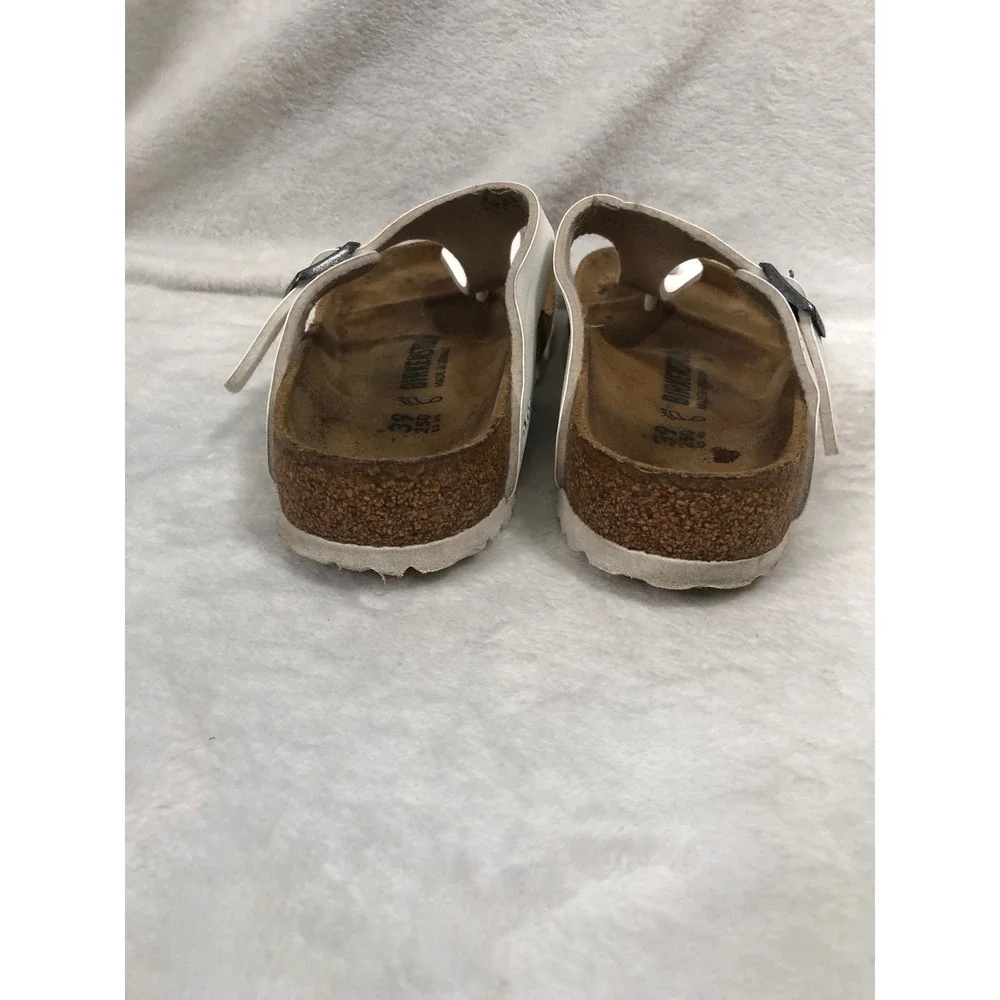 Birkenstock Gizeh Sandals Women 39 White Thong T-Strap Cork Footbed